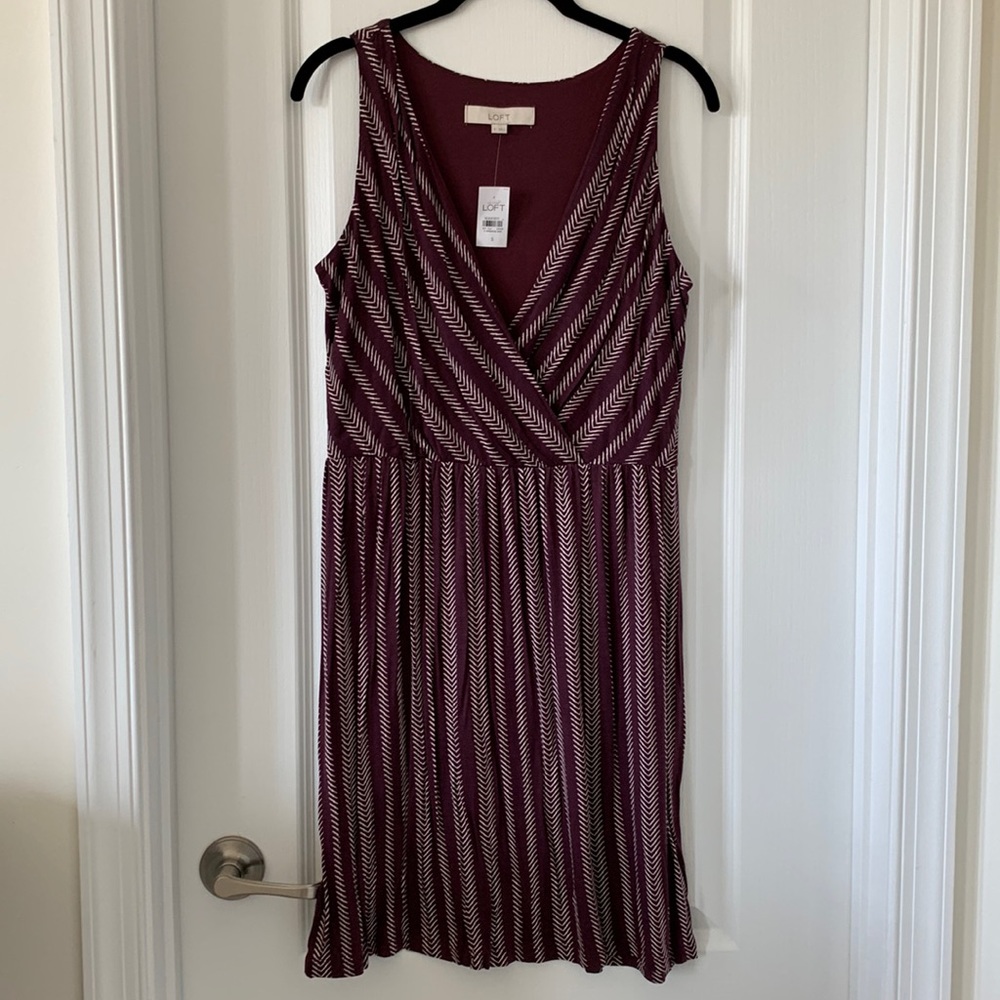 NWT LOFT Purple/White Print Deep V-Neck Sundress Size Small